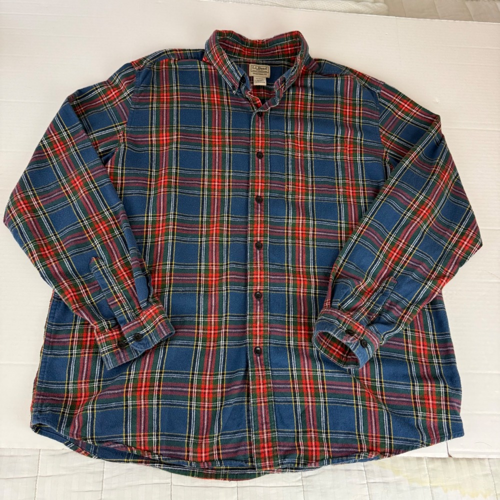 LL Bean Mens XL Traditional Fit Flannel Shirt Blue Red Plaid Cotton 228061